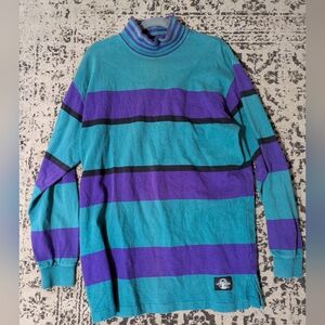 vintage Woolrich Rugby purple teal striped long sleeve polo shirt